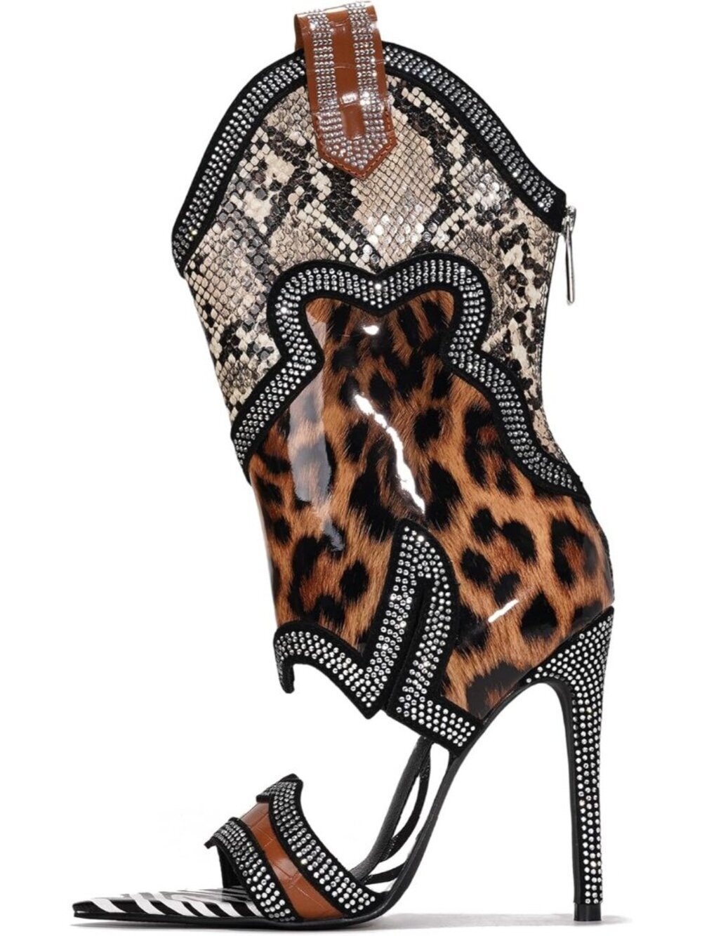 Women's Animal Print Rubber Cutout Ankle Pointed Toe Side Zipper Ankle Booties